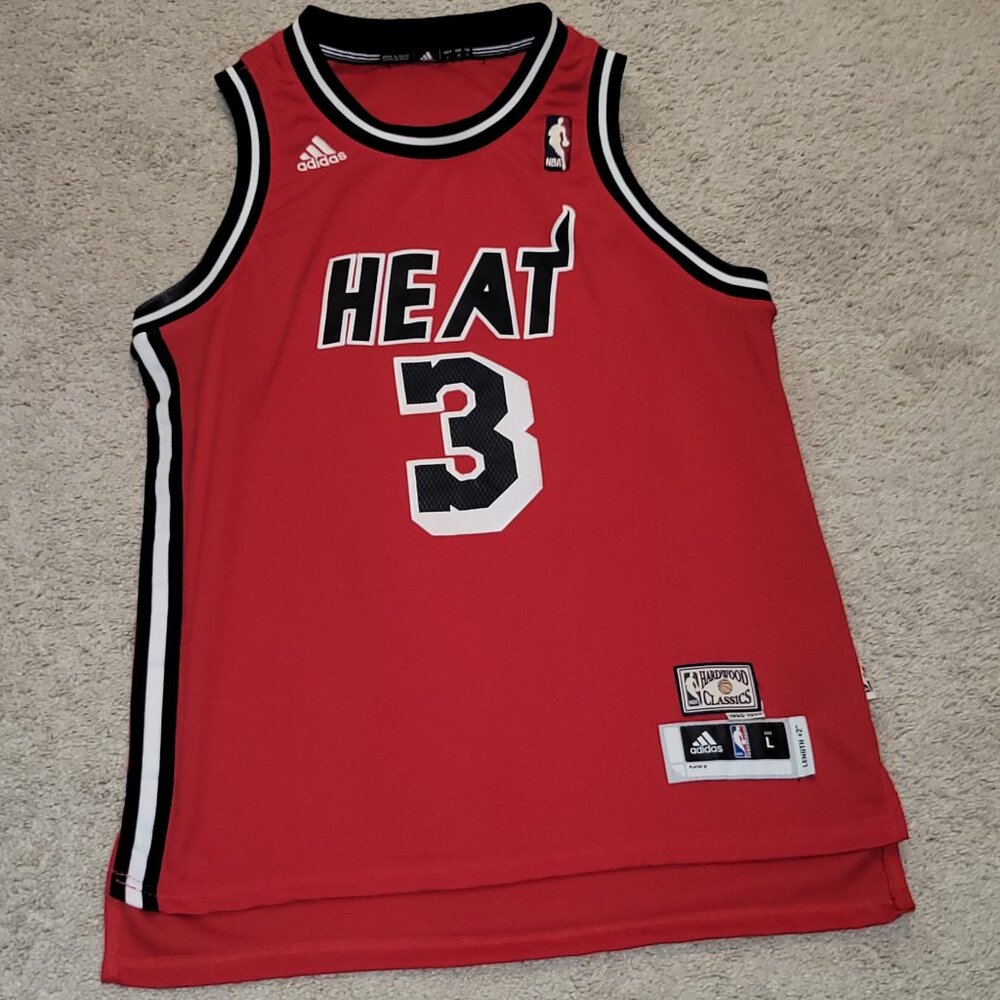 Miami Heat Dwayne Wade #3 Hardwood Classics Adidas Basketball Jersey Kids Large